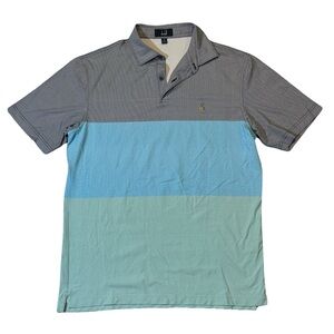 Dunhill mens M Medium colorful check color block performance golf polo shirt EUC